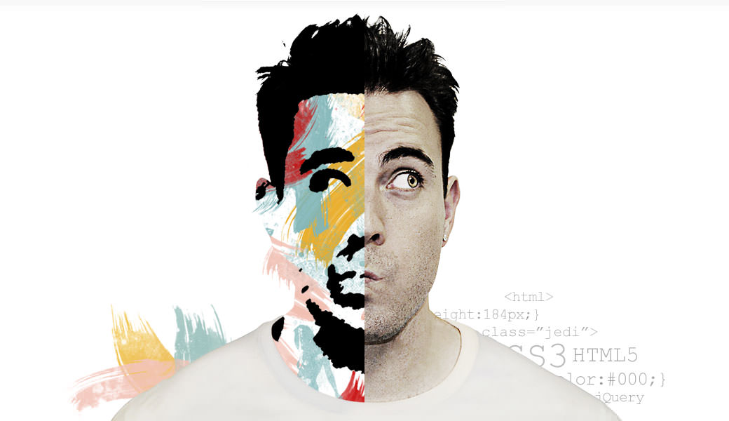 Portrait split between designer and coder styles